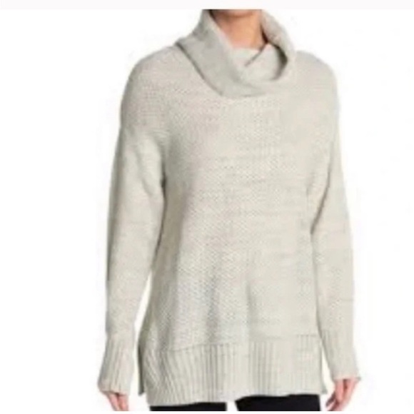 NWOT Sanctuary Oatmeal Grey Cowl Neck Waffle Knit Tunic Sweater - Picture 2 of 6